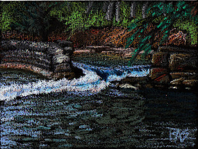 Broken Dam, oil pastel painting by Robert A. Sloan from a reference by Wildart from WetCanvas.com
